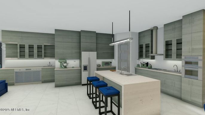 Interior, Kitchen, Marble, Pendant Lights