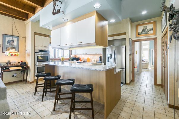 Interior, Kitchen, Recessed Lighting, Stainless Steel Appliances, Wooden Beams