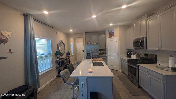 Interior, Kitchen, Recessed Lighting, Wood Texture Flooring