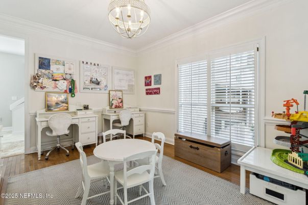 Chandelier, Home Office, Interior, Wood Texture Flooring
