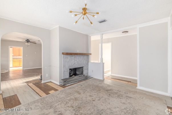 Empty room, Fireplace, Interior, Wood Texture Flooring
