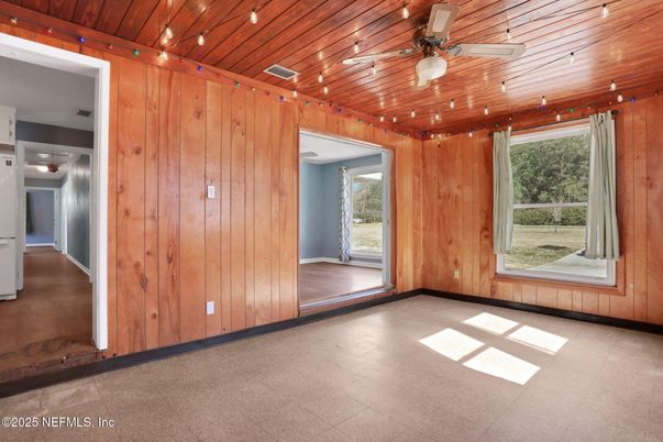 Empty room, Interior, Recessed Lighting, Wooden Ceilings, Wooden Walls