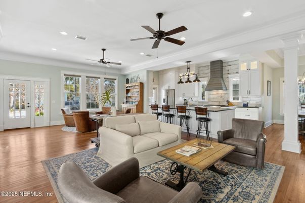 Dining room, Interior, Kitchen, Living room, Pendant Lights, Recessed Lighting, Wood Texture Flooring