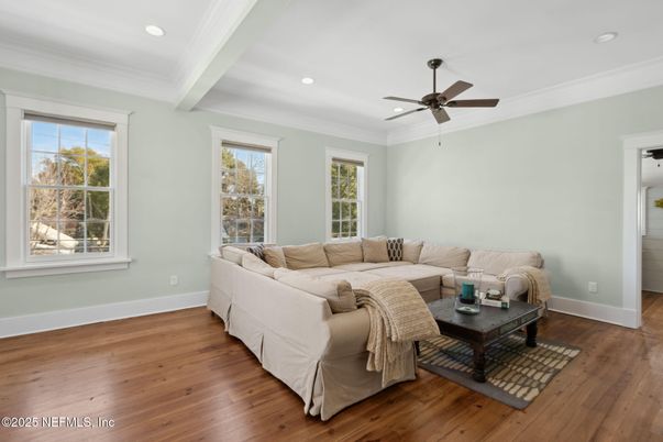 Interior, Living room, Recessed Lighting, Wood Texture Flooring