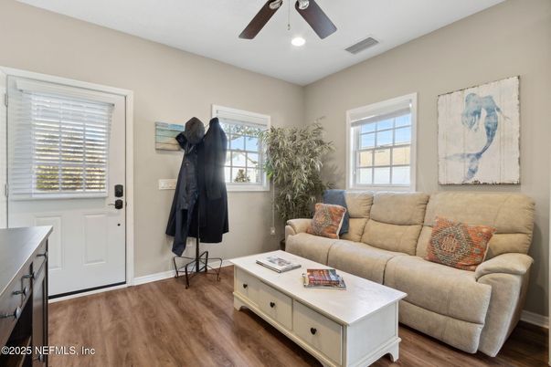 Interior, Living room, Recessed Lighting, Wood Texture Flooring