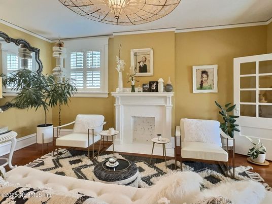 Chandelier, Fireplace, Interior, Living room, Wood Texture Flooring