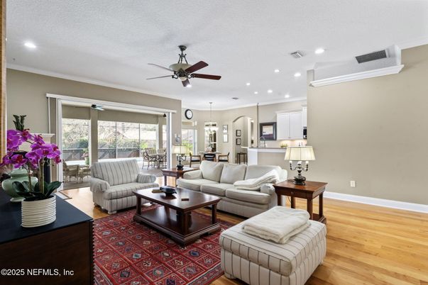 Interior, Kitchen, Living room, Pendant Lights, Recessed Lighting, Wood Texture Flooring