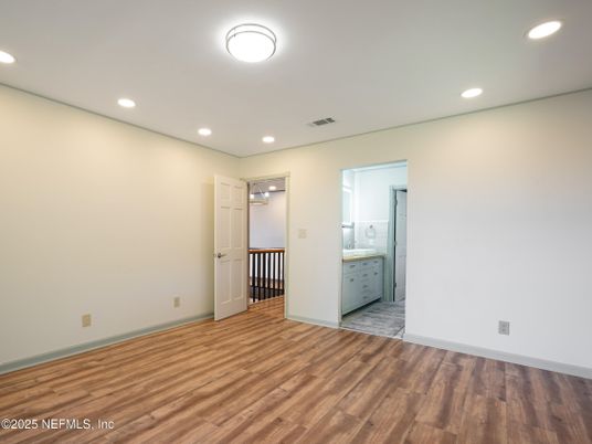 Bathroom, Empty room, Interior, Recessed Lighting, Wood Texture Flooring