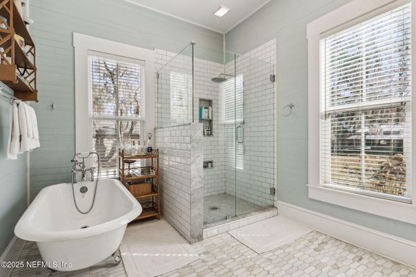 Bathroom, Free Standing Baths, Glass Shower, Interior, Recessed Lighting