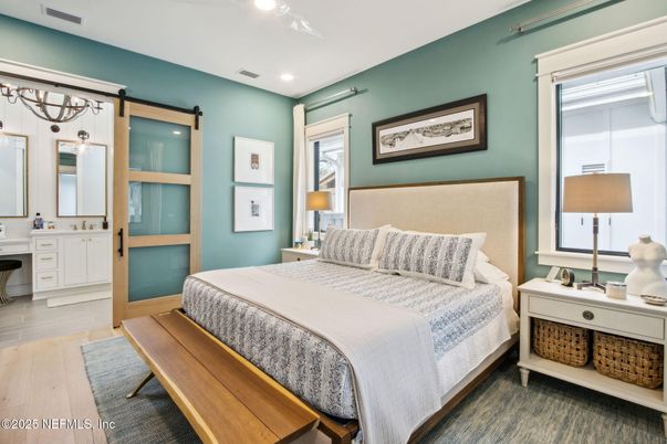 Bedroom, Interior, Recessed Lighting, Wood Texture Flooring