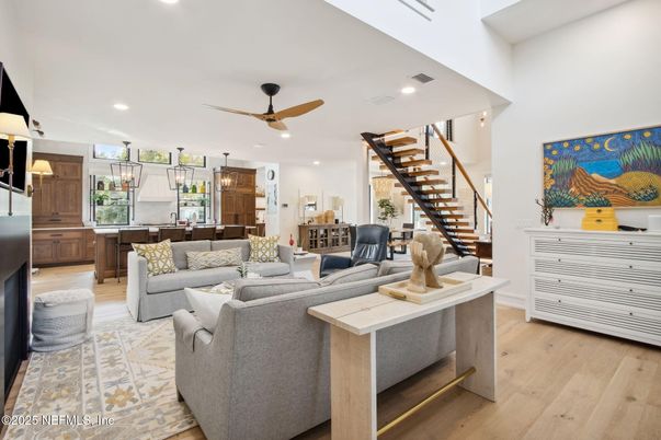 Interior, Kitchen, Living room, Pendant Lights, Recessed Lighting, Wood Texture Flooring