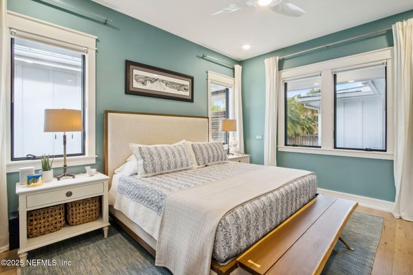 Bedroom, Interior, Recessed Lighting, Wood Texture Flooring