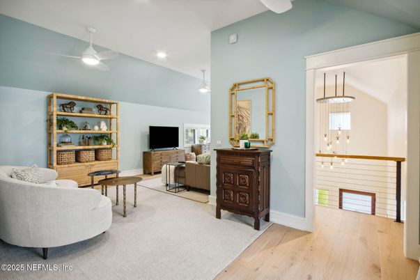 Interior, Living room, Pendant Lights, Recessed Lighting, Wood Texture Flooring