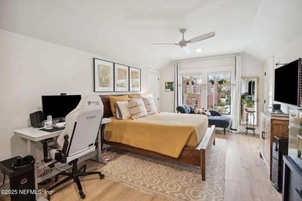 Bedroom, Home Office, Interior, Recessed Lighting, Wood Texture Flooring