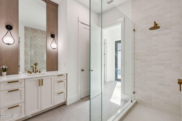 Bathroom, Glass Shower, Interior, Pendant Lights