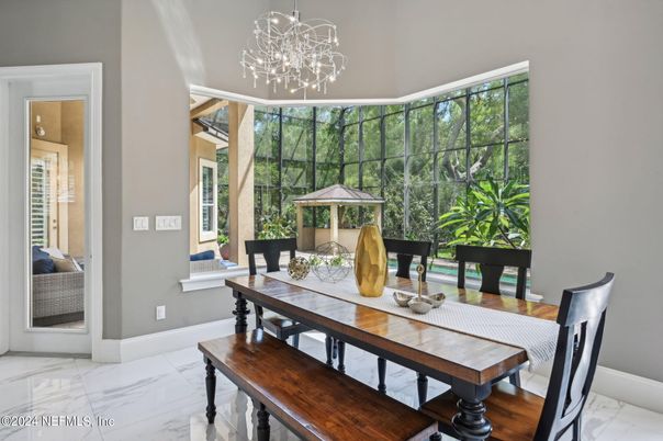 Dining room, Interior, Marble, Pendant Lights