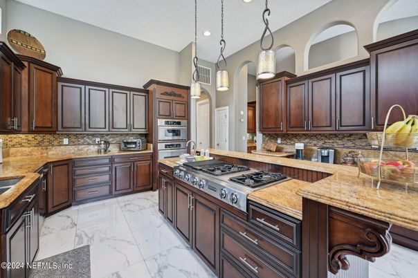 Interior, Kitchen, Marble, Pendant Lights, Recessed Lighting