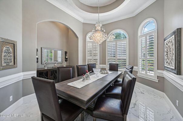 Chandelier, Dining room, Interior, Marble