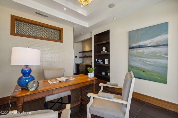 Home Office, Interior, Recessed Lighting, Wood Texture Flooring
