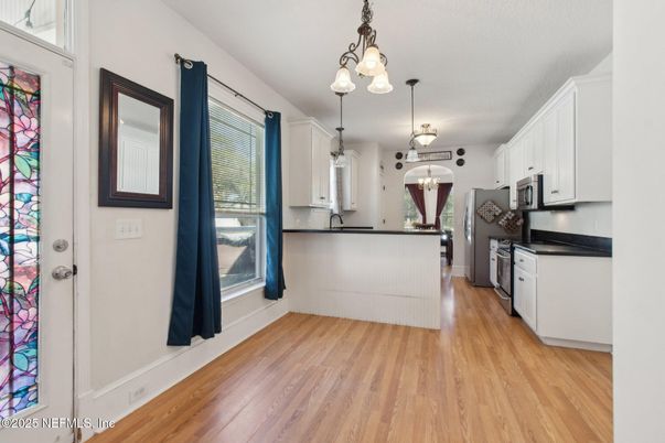 Chandelier, Interior, Kitchen, Pendant Lights, Wood Texture Flooring