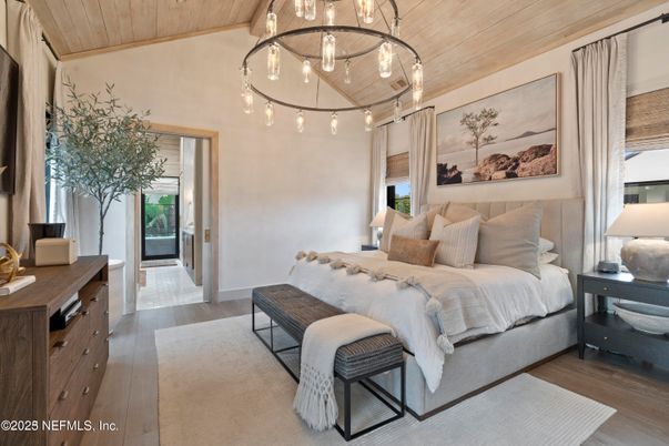 Bedroom, Interior, Pendant Lights, Wooden Ceilings, Wood Texture Flooring
