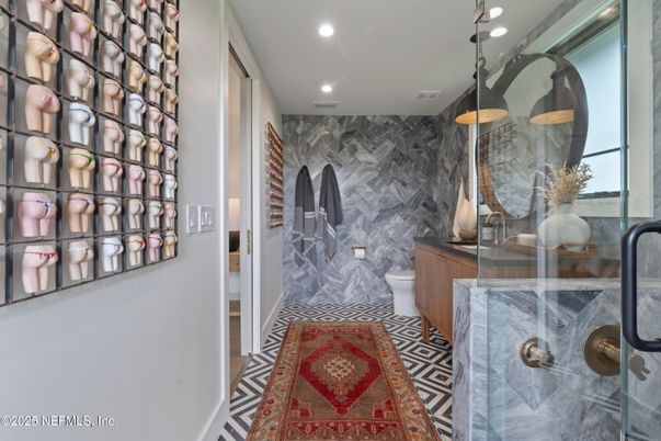 Bathroom, Glass Shower, Interior, Recessed Lighting