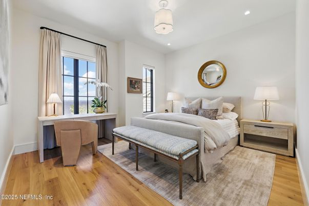 Bedroom, Interior, Recessed Lighting, Wood Texture Flooring