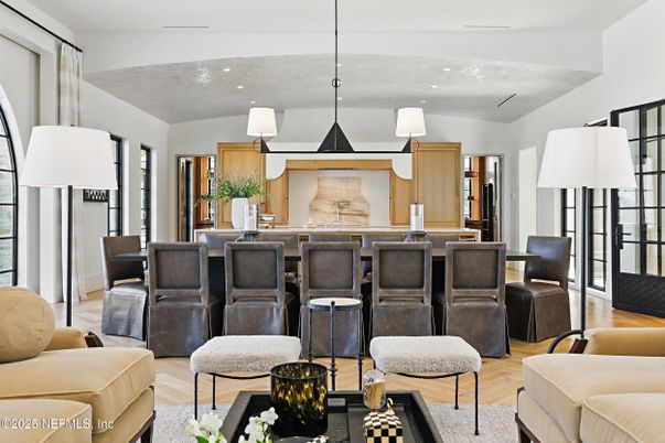 Interior, Living room, Pendant Lights, Recessed Lighting, Wood Texture Flooring