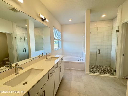 Bathroom, Dual Sink Vanities, Glass Shower, Interior, Recessed Lighting
