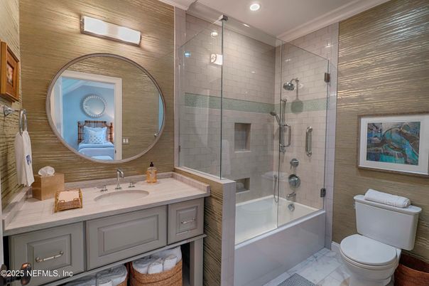 Bathroom, Glass Shower, Interior, Marble, Recessed Lighting