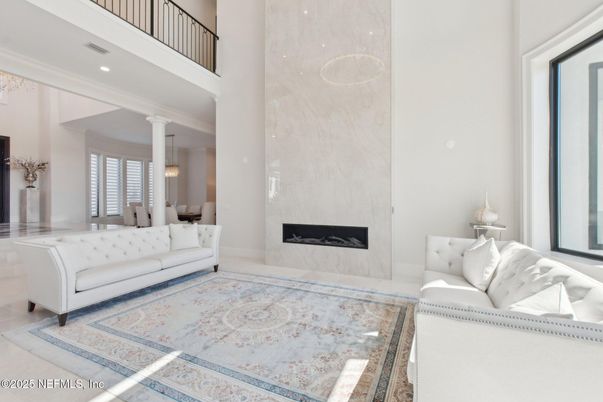 Dining room, Fireplace, Interior, Living room, Pendant Lights, Recessed Lighting
