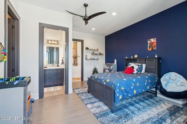 Bedroom, Interior, Recessed Lighting, Wood Texture Flooring