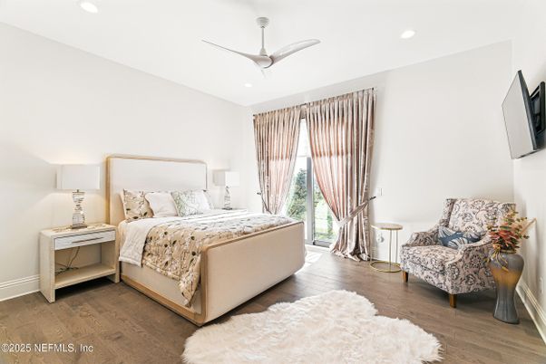 Bedroom, Interior, Recessed Lighting, Wood Texture Flooring