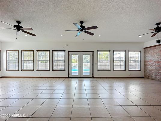 Empty room, Fireplace, Interior, Recessed Lighting, Stone Walls
