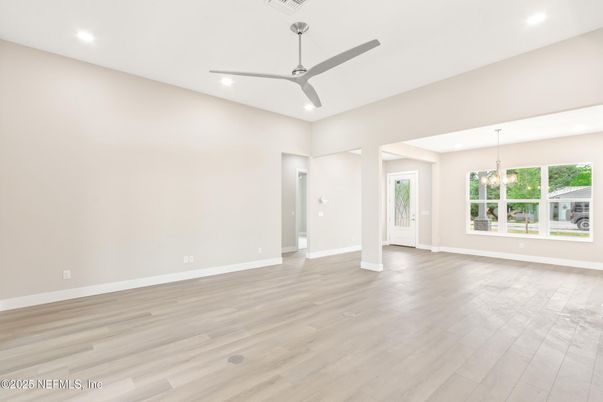 Empty room, Interior, Recessed Lighting, Wood Texture Flooring