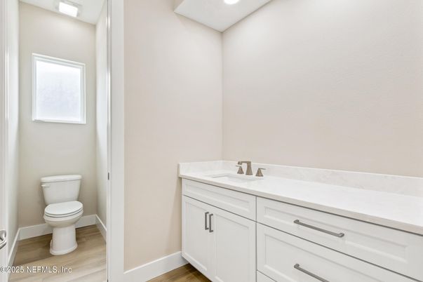 Bathroom, Interior, Recessed Lighting, Wood Texture Flooring