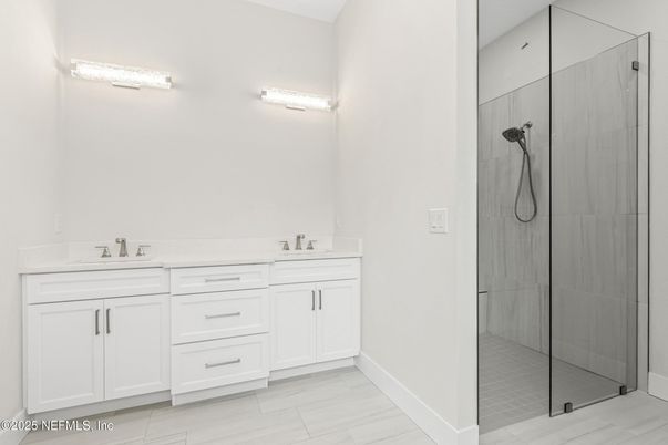 Bathroom, Dual Sink Vanities, Glass Shower, Interior