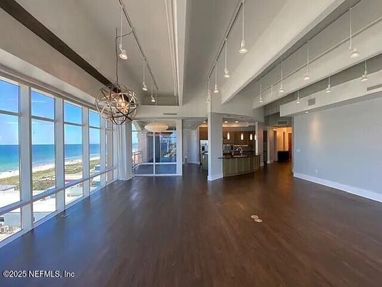 Chandelier, Empty room, Interior, Pendant Lights, Water, Wood Texture Flooring