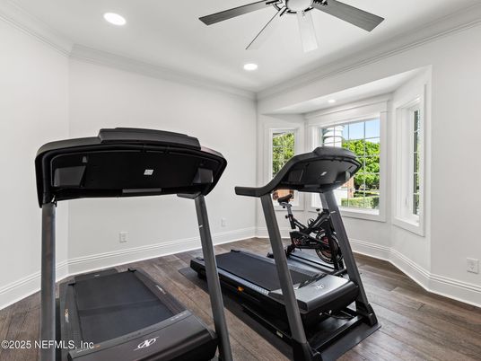 Fitness Equipment, Interior, Recessed Lighting, Wood Texture Flooring