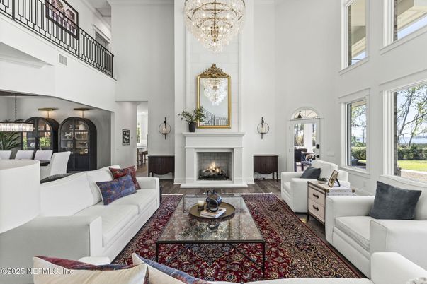 Chandelier, Dining room, Fireplace, Interior, Living room, Wood Texture Flooring