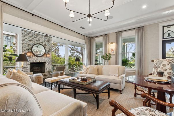 Fireplace, Interior, Living room, Pendant Lights, Recessed Lighting, Stone Walls