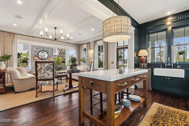 Chandelier, Dining room, Interior, Pendant Lights, Recessed Lighting, Wood Texture Flooring