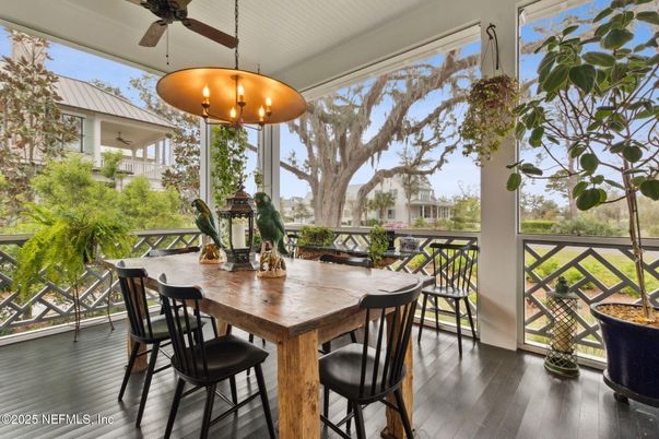 Dining room, Interior, Pendant Lights, Wood Texture Flooring