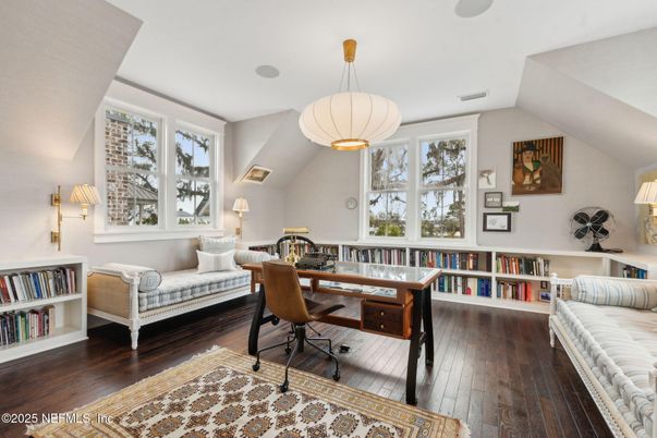 Home Office, Interior, Pendant Lights, Wood Texture Flooring