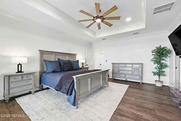 Bedroom, Interior, Recessed Lighting, Wood Texture Flooring