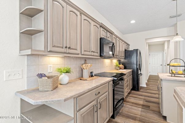 Interior, Kitchen, Pendant Lights, Recessed Lighting, Wood Texture Flooring