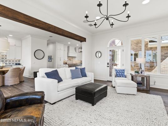 Chandelier, Interior, Kitchen, Living room, Pendant Lights, Recessed Lighting, Wood Texture Flooring
