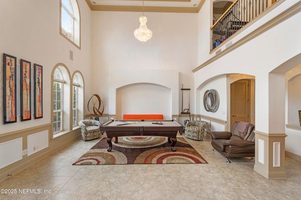Billiard Table, Chandelier, Game Room, Interior, Pendant Lights