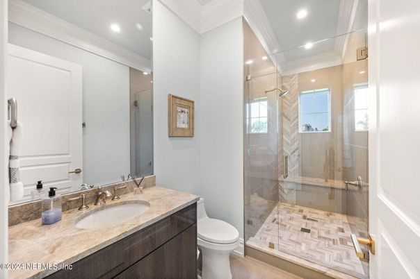 Bathroom, Glass Shower, Interior, Recessed Lighting