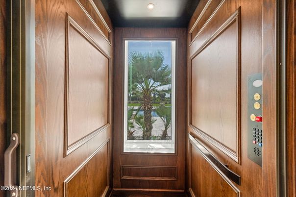 Elevator, Interior, Recessed Lighting, Wooden Walls